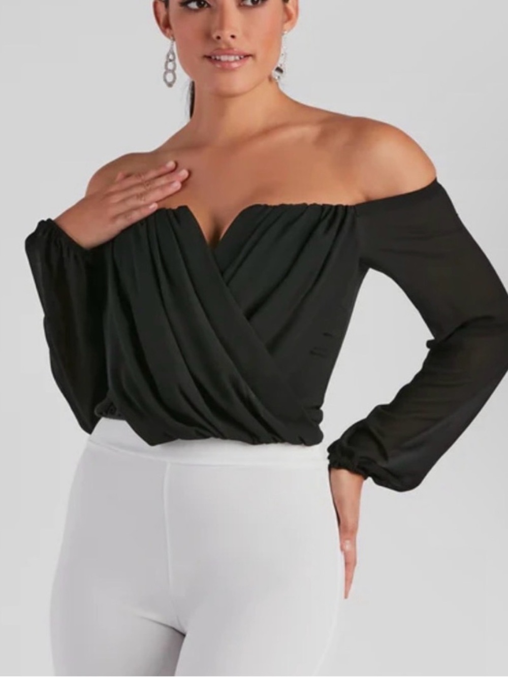 Windsor Black Off-Shoulder Wrap Blouse